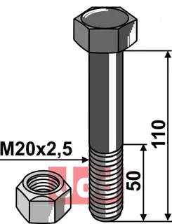 Bolt m/ Låsemutter M20x 2,5 – 10.9 Mulag