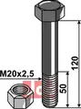 Bolt M20x2,5x120 - 10.9 m. Låsemutter Agromec/Mulag/Agricom