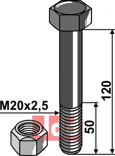 Bolt M20x2,5x120 - 10.9 m. Låsemutter - JDD Utstyr