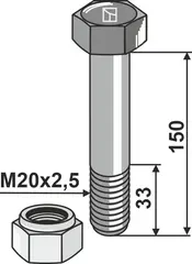 Hexagon Bolt M20x2,5 til Herder M20x2,5x150, kvalitet 10.9