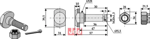Knivbolt M 20x35-12.9  m/ kronMutter - JDD Utstyr