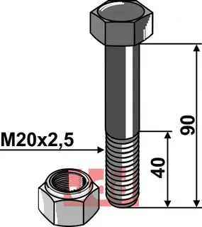 Bolt M20x2,5x90 - 10.9 m. Låsemutter Perfect