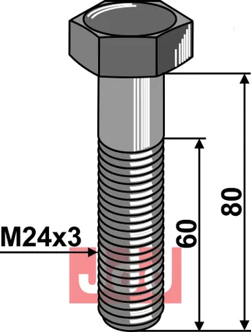 Bolt M24x3 - 10.9 til Bednar, Strom M24x3, 80 mm - Kvalitet 10.9