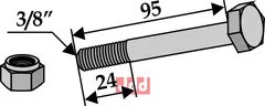 Bolt 3/8''UNFx95 - 8.8 m. Låsemutter Bomford