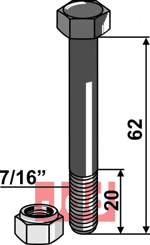 Bolt 7/16''UNFx62 - 10.9 m. Låsemutter 