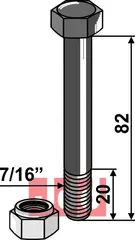 Bolt 7/16''UNFx82 - 10.9 m. Låsemutter Passer til mange fabrikater