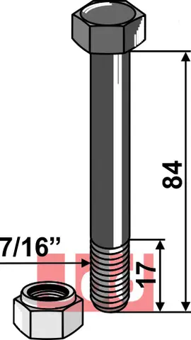 Bolt 7/16''UNFx84 - 10.9 m. Låsemutter Passer til mange fabrikater