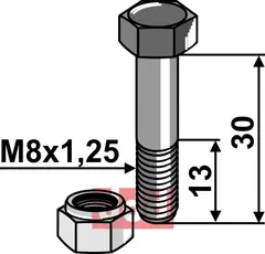 Bolt M8x1,25x30 - 10.9 m. Låsemutter Mulag