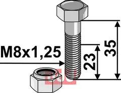 Bolt M8x1,25x35 - 8.8 m. Låsemutter Rousseau/Lipco