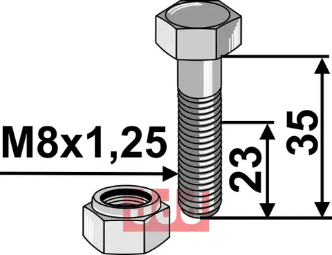 Bolt M8x1,25x35 - 8.8 m. L&#229;semutter Rousseau/Lipco