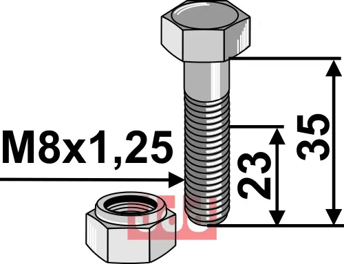 Bolt M8x1,25x35 - 8.8 m. Låsemutter - JDD Utstyr