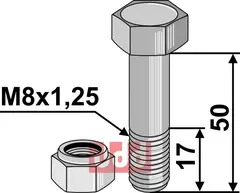 Bolt M8x1,25x50 - 10.9 m. L&#229;semutter Agria