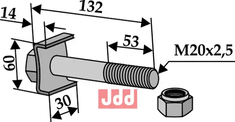 Bolt M20x2,5x132 - 8.8 m. Låsemutter Agrimaster