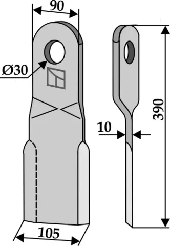 Mulchkniv 390x90 mm venstre hull 30