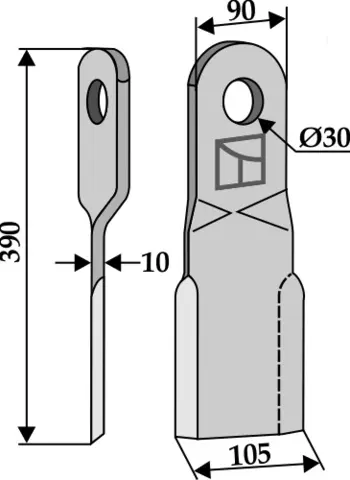 Mulchkniv 390x90 mm høyre hull 30