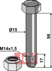 Bolt M14x1,5x96 - 10.9 m. låsemutter Bomford