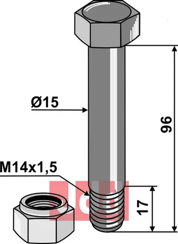 Bolt M14x1,5x96 - 10.9 m. låsemutter Bomford