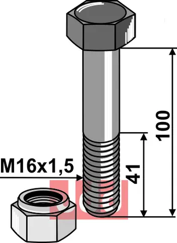 Bolt M16x1,5x100 - 10.9 m. Låsemutter Orsi