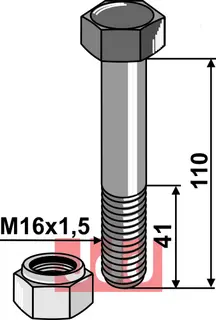 Bolt M16x1,5x110 - 10.9 m. Låsemutter Kverneland/Orsi