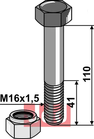Bolt M16x1,5x110 - 10.9 m. L&#229;semutter Kverneland/Orsi