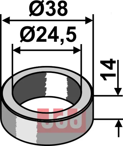 Bush 14xØ24,5xØ38 til Bednar Ø24,5mm, lengde 14mm, Ø38mm