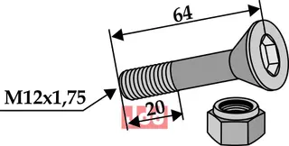 Bolt M12x65 – 10.9 m/Låsemutter Doppstadt