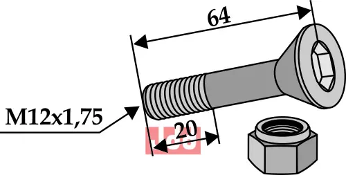 Bolt M12x65 – 10.9 m/Låsemutter - JDD Utstyr