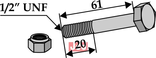 Bolt 1/2''UNFx61 - 10.9 m. Låsemutter Epoke 