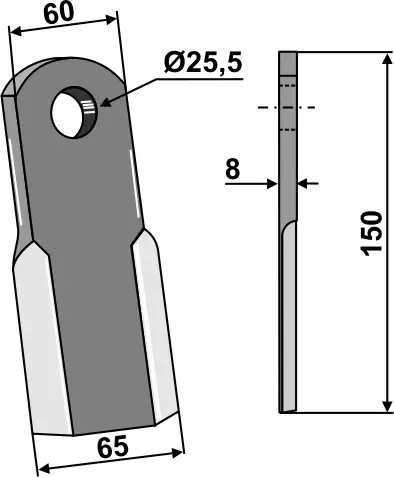 Rett kniv til Ferri 150x60mm, hull 25,5mm