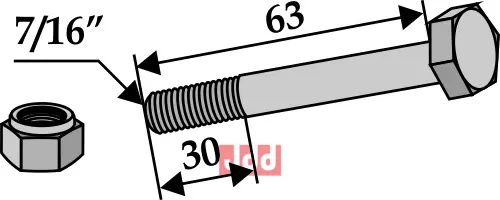 Bolt 7/16''UNFx63 - 8.8 m. Låsemutter Ferri 