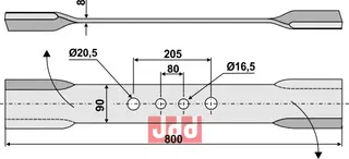 Mover-blade 800mm til Fischer Lengde 800mm, hull 16,5mm