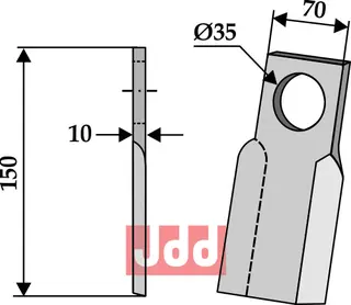 Rett blad 150x70mm til Hermes Lengde 150mm, bredde 70mm, hull 35mm