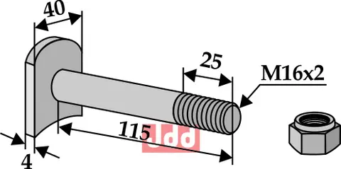 Bolt M16x2x115 - 8.8 m. L&#229;semutter Humus