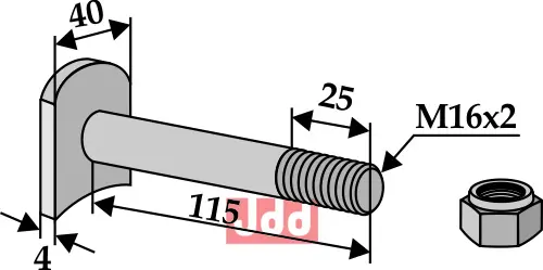 Bolt M16x2x115 - 8.8 m. Låsemutter - JDD Utstyr