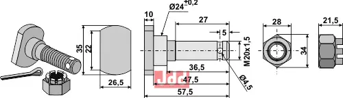 Knivbolt M 20x1,5x57,5 - 12.9 - JDD Utstyr