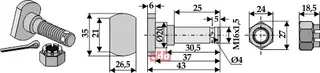 Knivbolt M16x1,5x43 - 12.9 m. kronMutter Humus