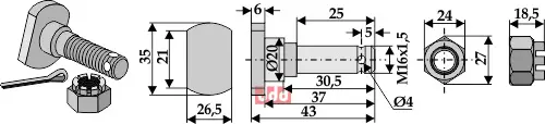 Knivbolt M16x1,5x43 - 12.9 m. kronMutter - JDD Utstyr