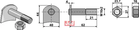 Knivbolt M16x62 - 10.9 m. L&#229;semutter Humus