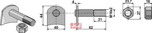 Knivbolt M16x62 - 10.9 m. Låsemutter - JDD Utstyr