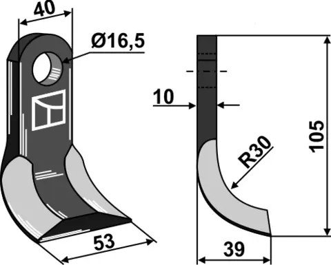 Y-kniv 105x40 mm hull 16,5