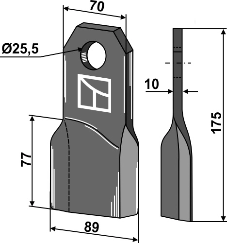 Mulchkniv 175x70 mm venstre hull 25,5