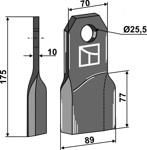 Mulchkniv 175x70 mm høyre hull 25,5