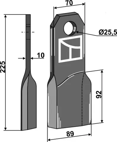 Mulchkniv 225x70 mm høyre hull 25,5
