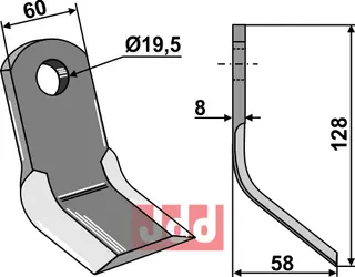 Y-blad 128x60mm til John Deere Lengde 128mm, bredde 60mm