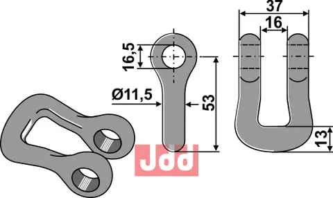 Sjakkel til Kuhn og Nobili Ø 11,5 mm, lengde 53 mm