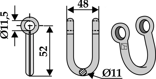 Sjakkel til Peruzzo Ø 11 mm, H 52 mm, W 48 mm