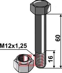 Bolt M12x1,25x60 - 10.9 m. Låsemutter Perfect