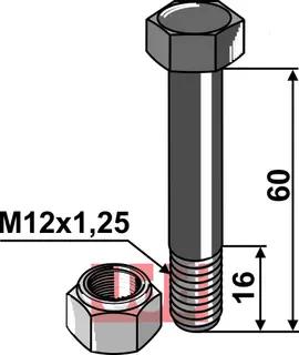 Bolt M12x1,25x60 - 10.9 m. Låsemutter Perfect