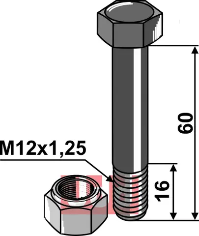 Bolt M12x1,25x60 - 10.9 m. L&#229;semutter Perfect