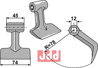 Hammerkniv 74mm til robotklipper Irus, McConnel,Energreen osv.